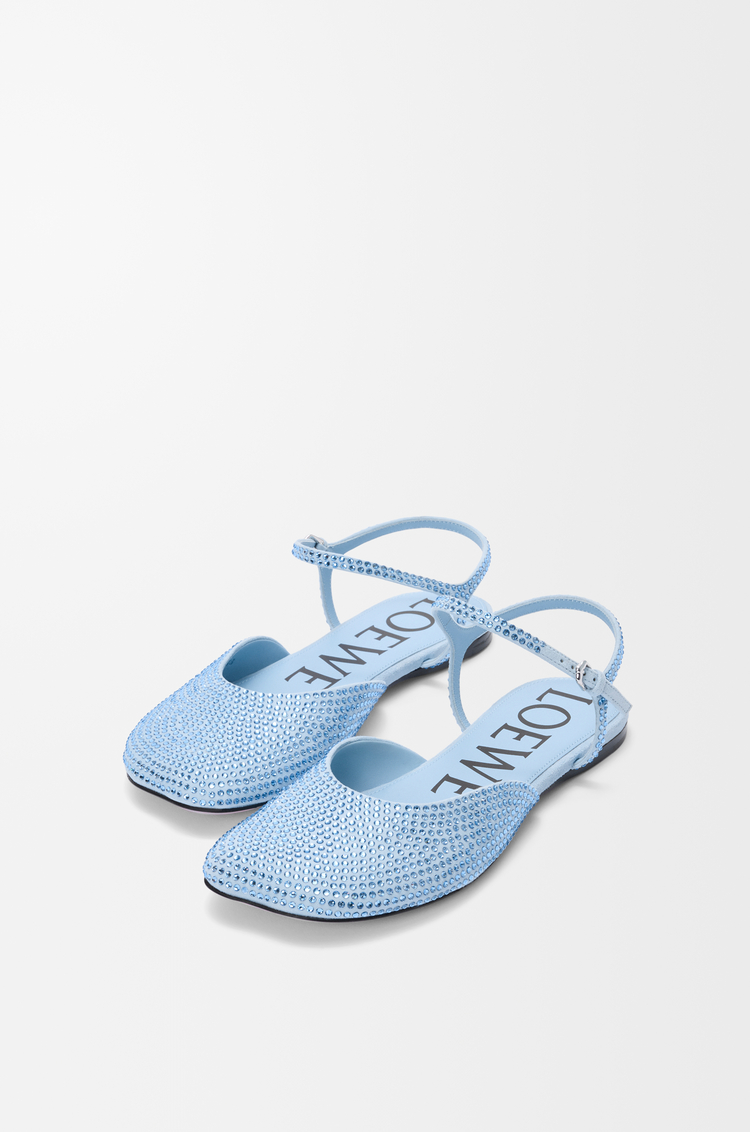 LOEWE Bailarina Toy con tira en el tobillo en ante con pedrería Azul Bebé