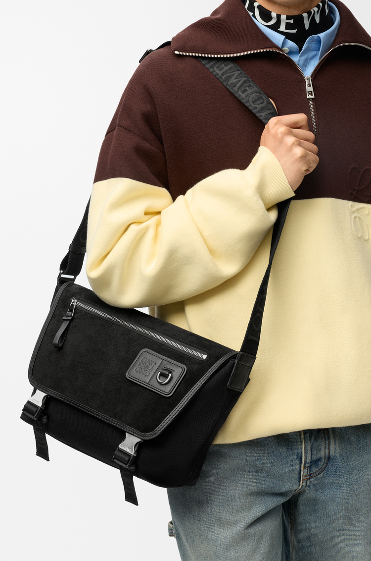 LOEWE Borsa Messenger Flex media in tela e pelle scamosciata Nero