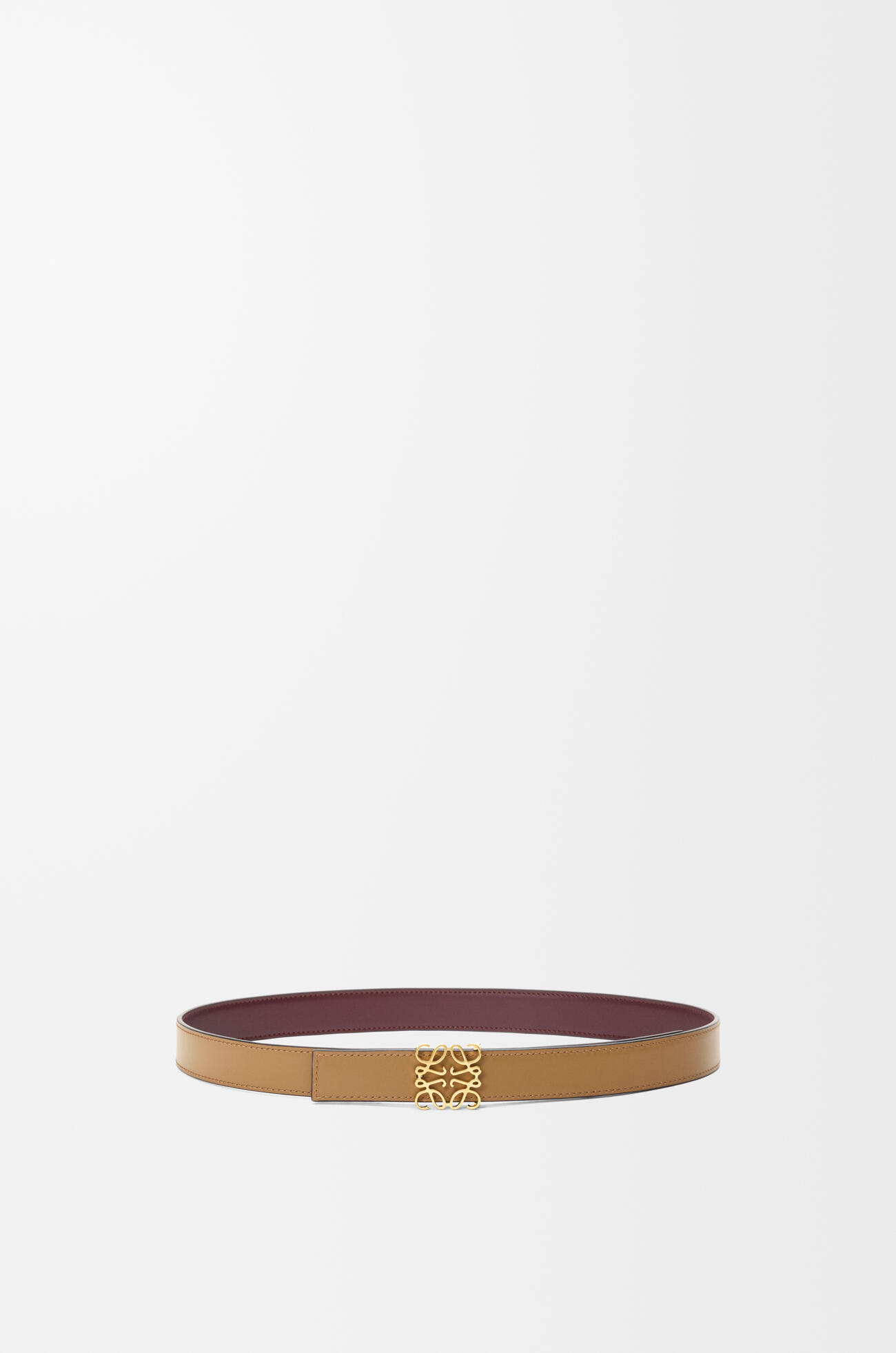 LOEWE Cinturón reversible Anagram en piel de ternera lisa Burdeos/Dorado