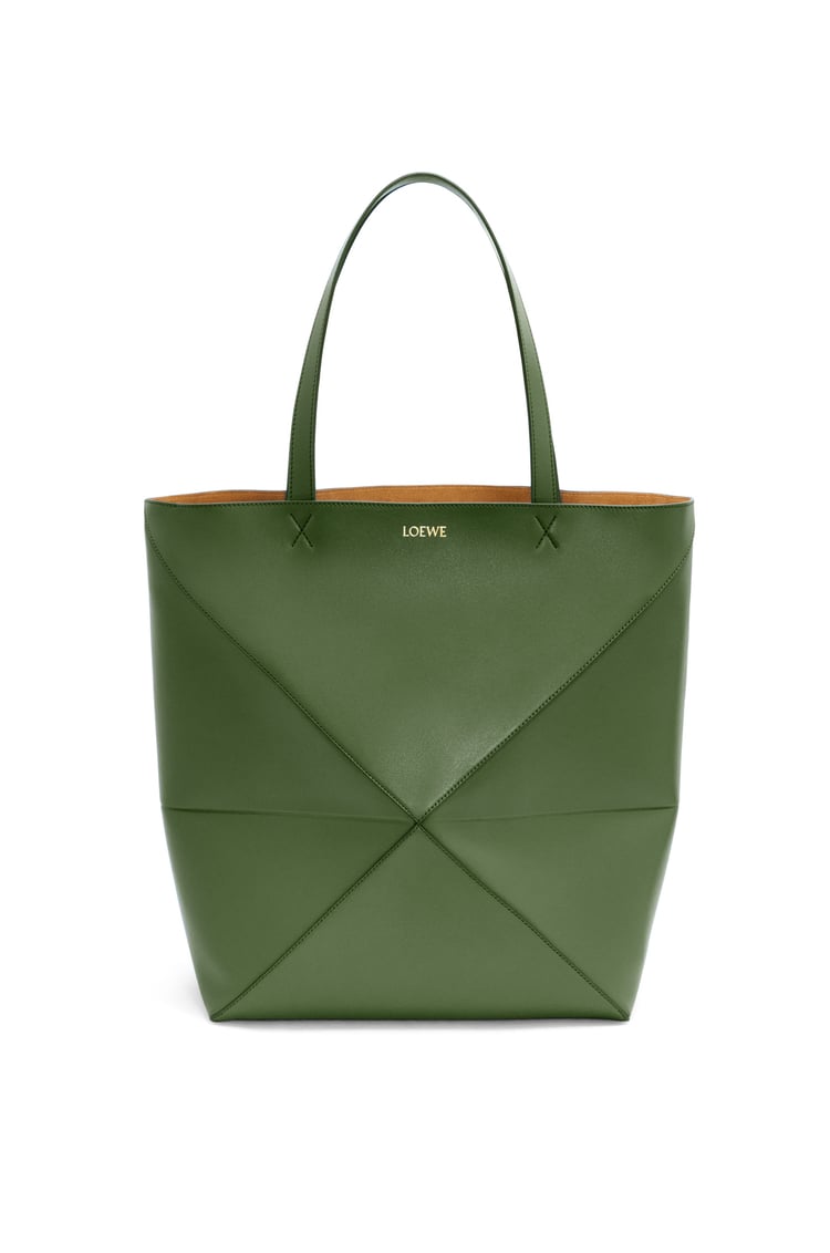 Large Puzzle Fold Tote in shiny calfskin Hunter Green - LOEWE