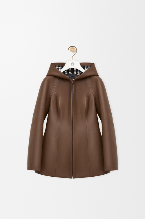 LOEWE Chaqueta con capucha en piel napa de cordero Marrón