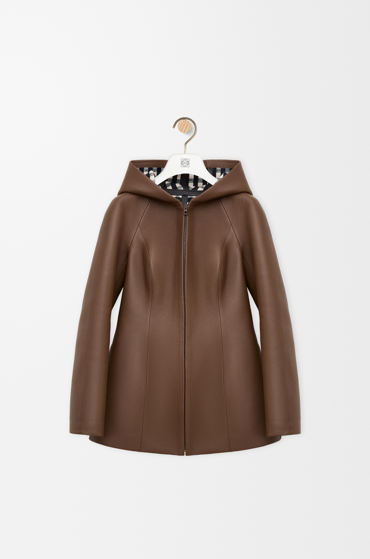 LOEWE Chaqueta con capucha en piel napa de cordero Marrón