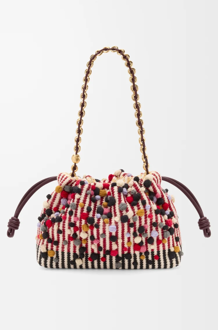 LOEWE Medium Flamenco purse in embroidered textile Natural/Multicolor