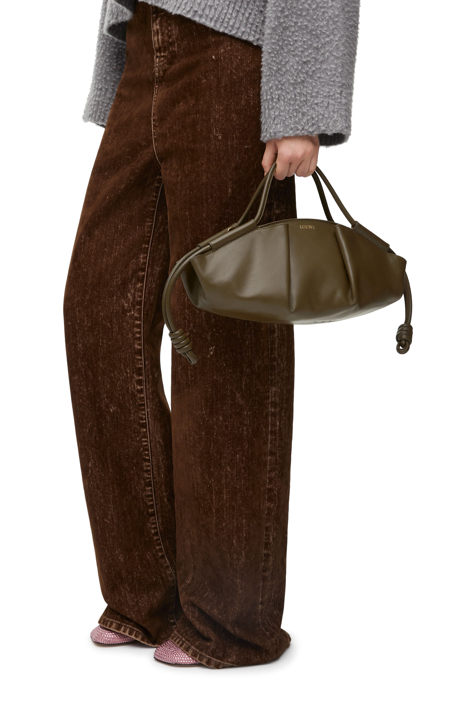 Small Paseo bag in shiny nappa calfskin Dark Khaki Green - LOEWE