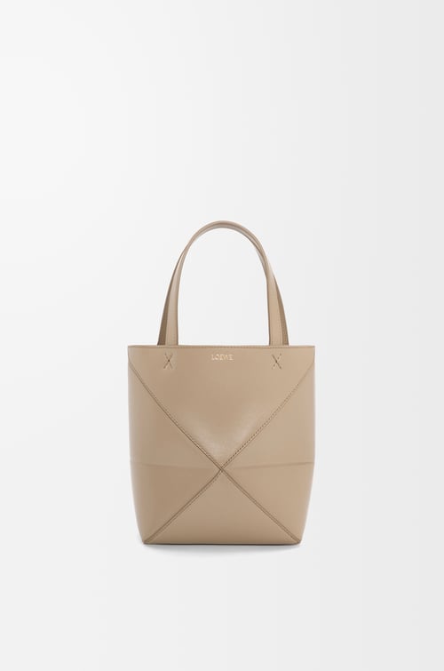 LOEWE Mini Puzzle Fold tote in shiny calfskin Sand