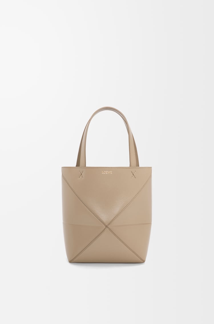 LOEWE Mini Puzzle Fold tote in shiny calfskin Sand