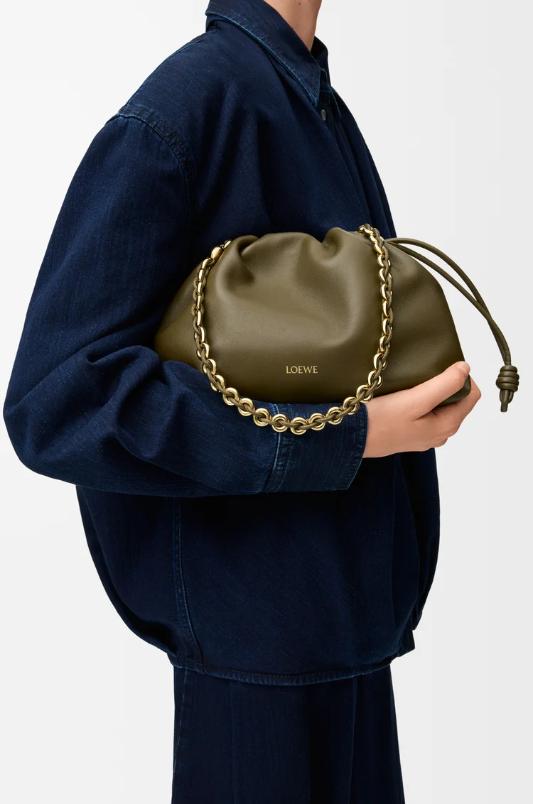 LOEWE Borsa Flamenco Purse media in morbida nappa di agnello Kaki Scuro