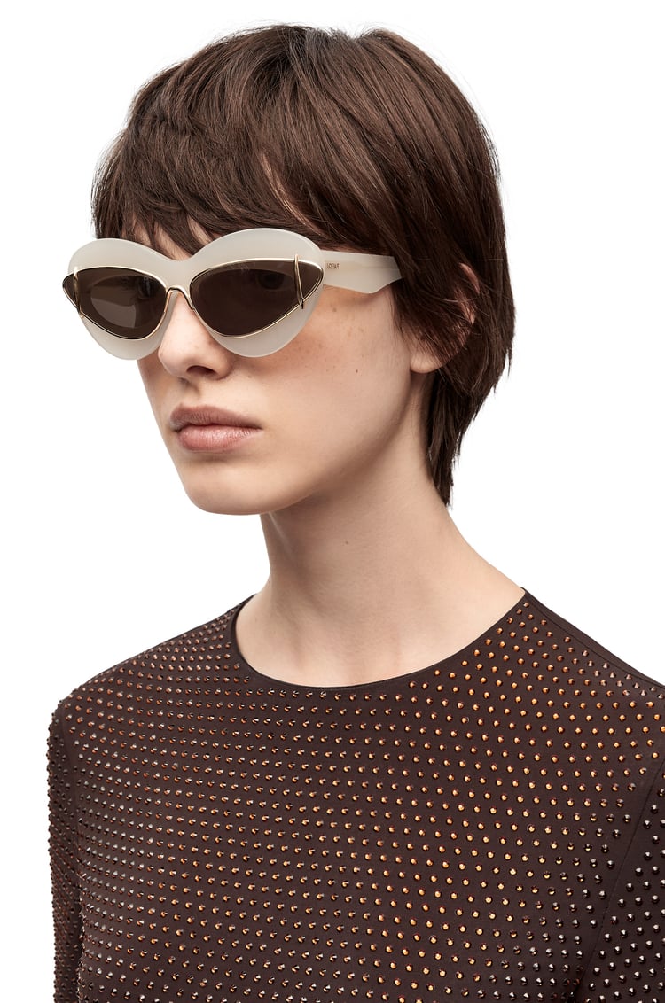 LOEWE Gafas de sol cat-eye doble en acetato y metal Marfil/Marrón