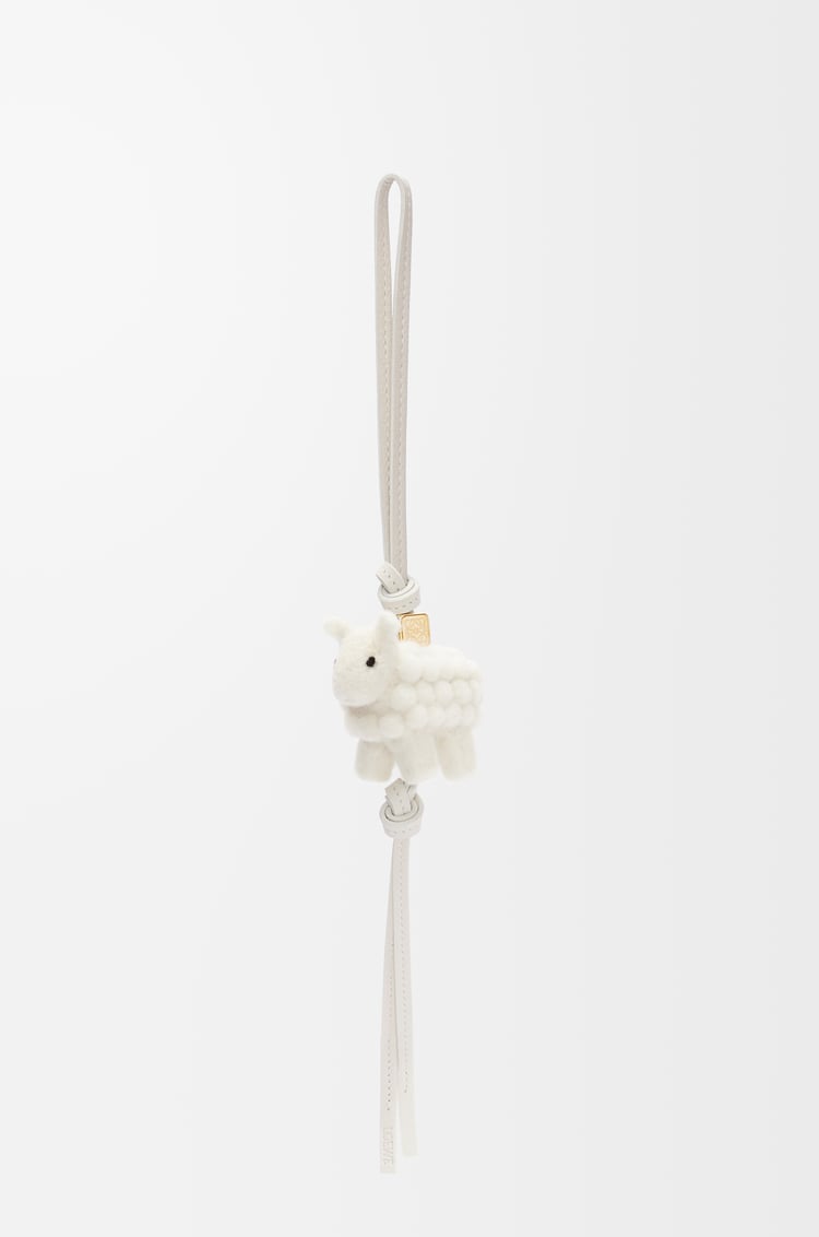 LOEWE Sheep charm in felt and calfskin Soft White