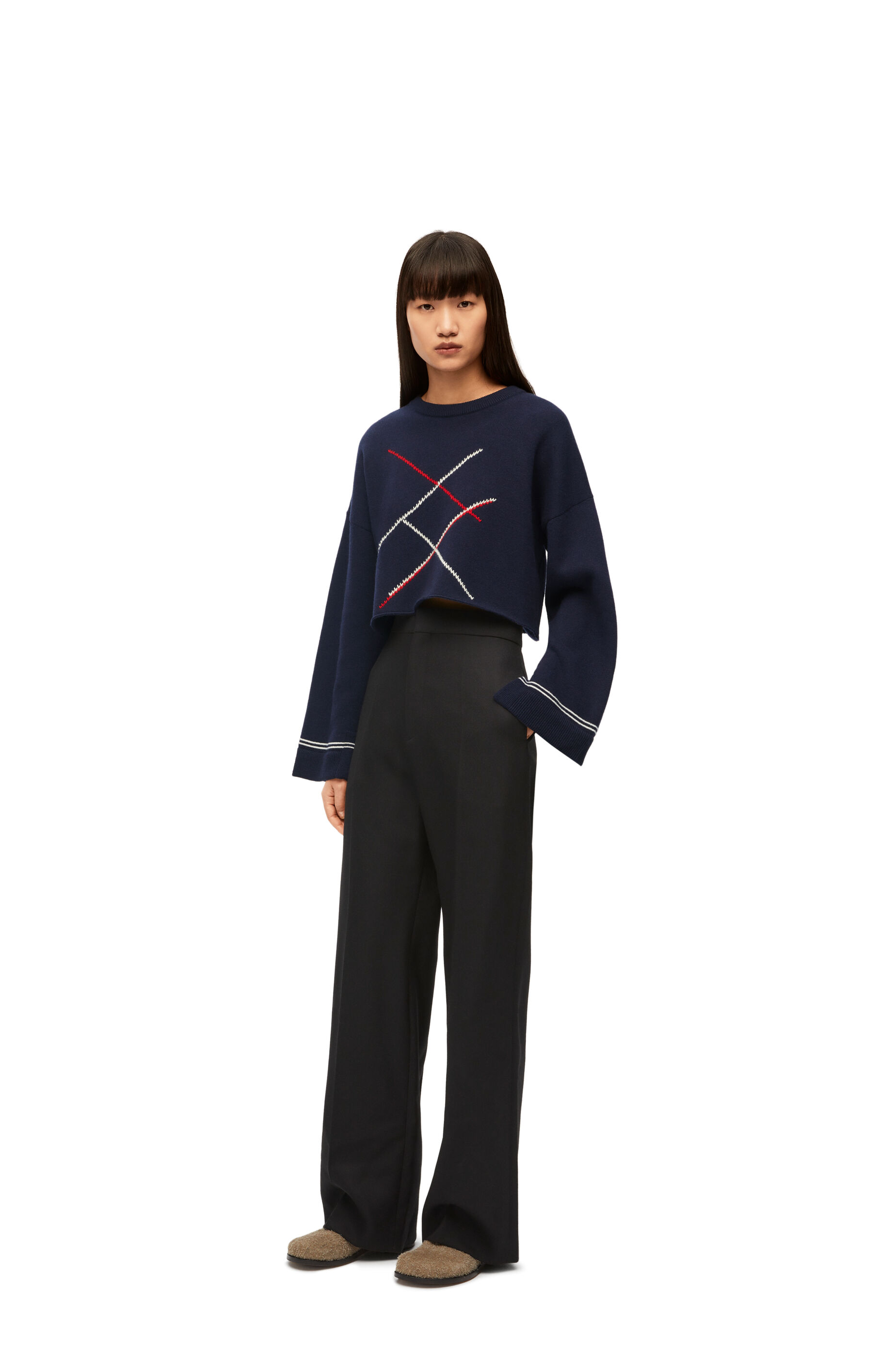 クロップド アーガイルセーター（ウール） ダークネイビーブルー - LOEWE