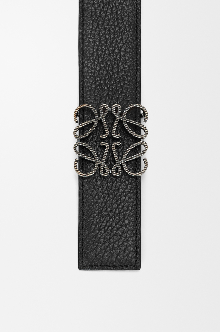 LOEWE 柔軟粒面小牛皮雙面 Anagram 腰帶 黑色/巧克力/深鈀金色