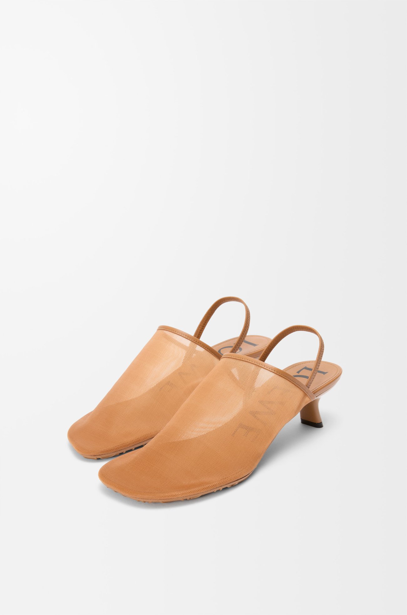 LOEWE Petal slingback heel sandal in mesh Tan