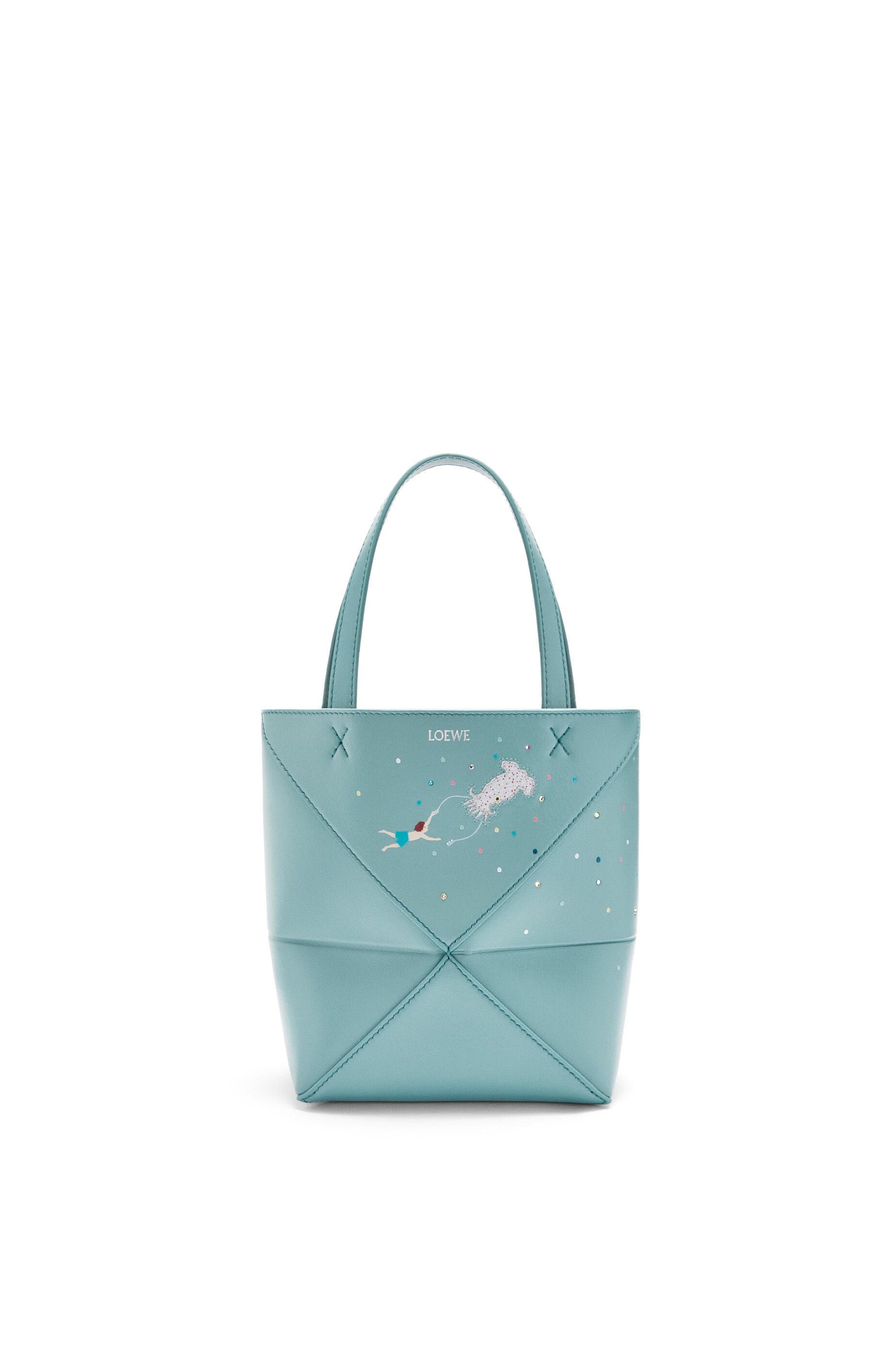 イカ パズルフォルド トート ミニ（シャイニーカーフ） ウォーター - LOEWE