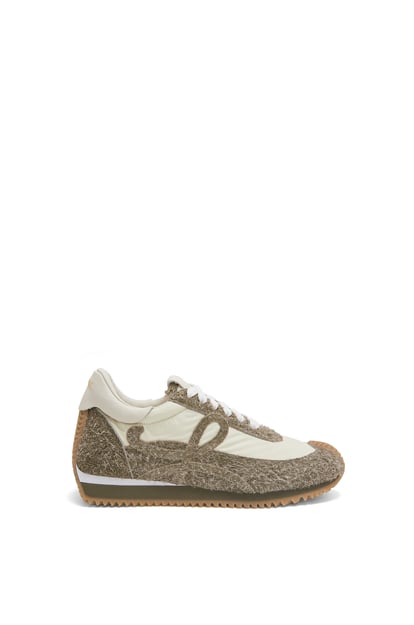 LOEWE Flow Runner in nylon and brushed suede Khaki Green/Soft White