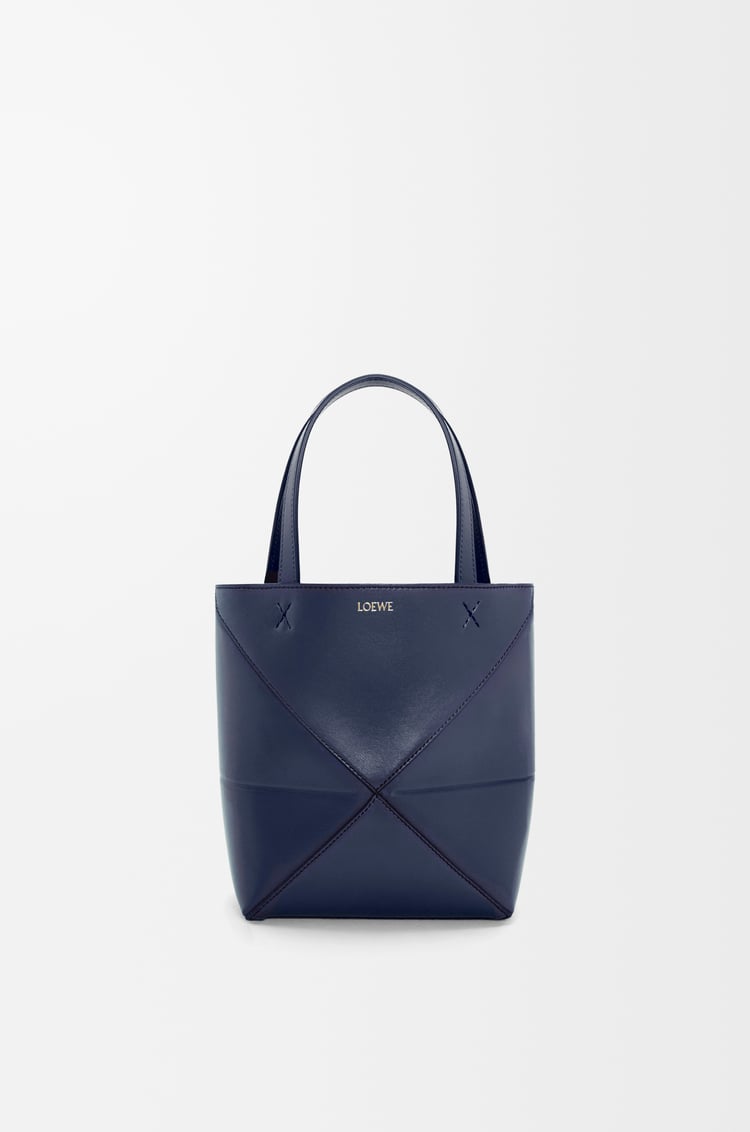 LOEWE Mini Puzzle Fold tote in shiny calfskin Abyss Blue