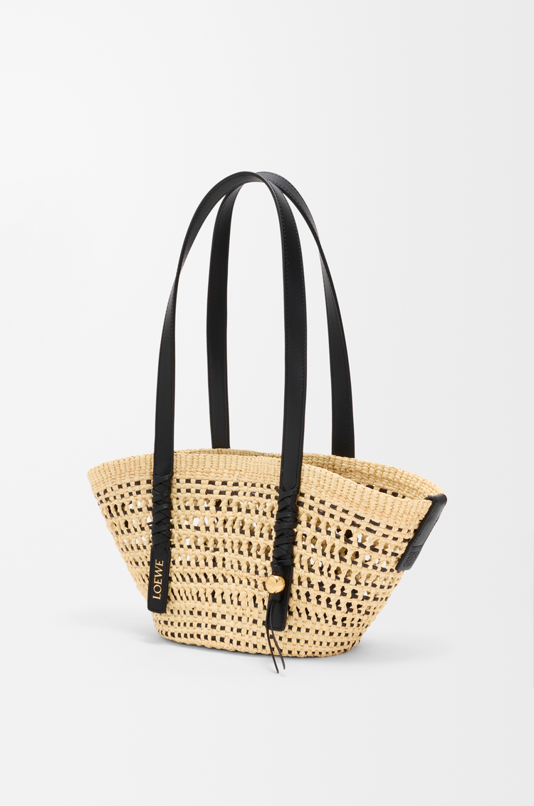 LOEWE Small Braid basket in iraca palm ad calfskin Natural/Black