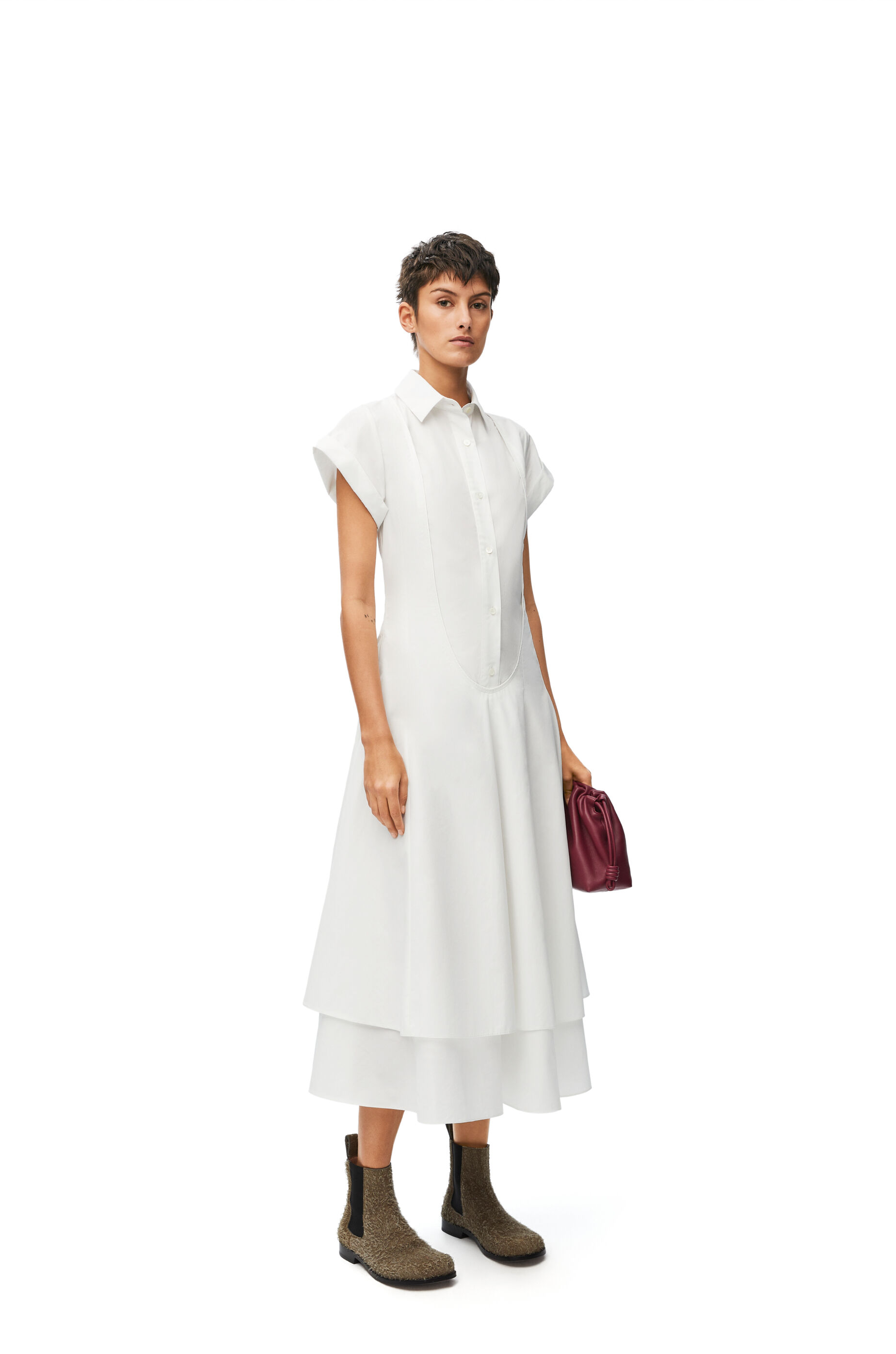Double layer dress in cotton Optic White LOEWE