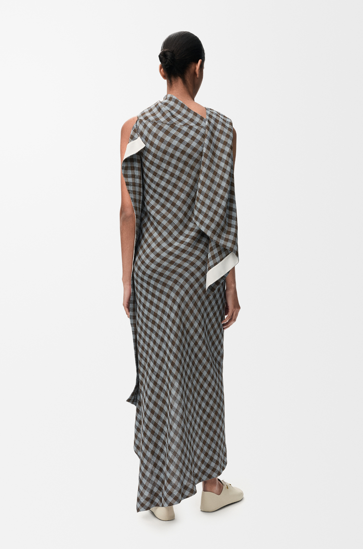LOEWE Dress in viscose and linen blend Blue/Brown