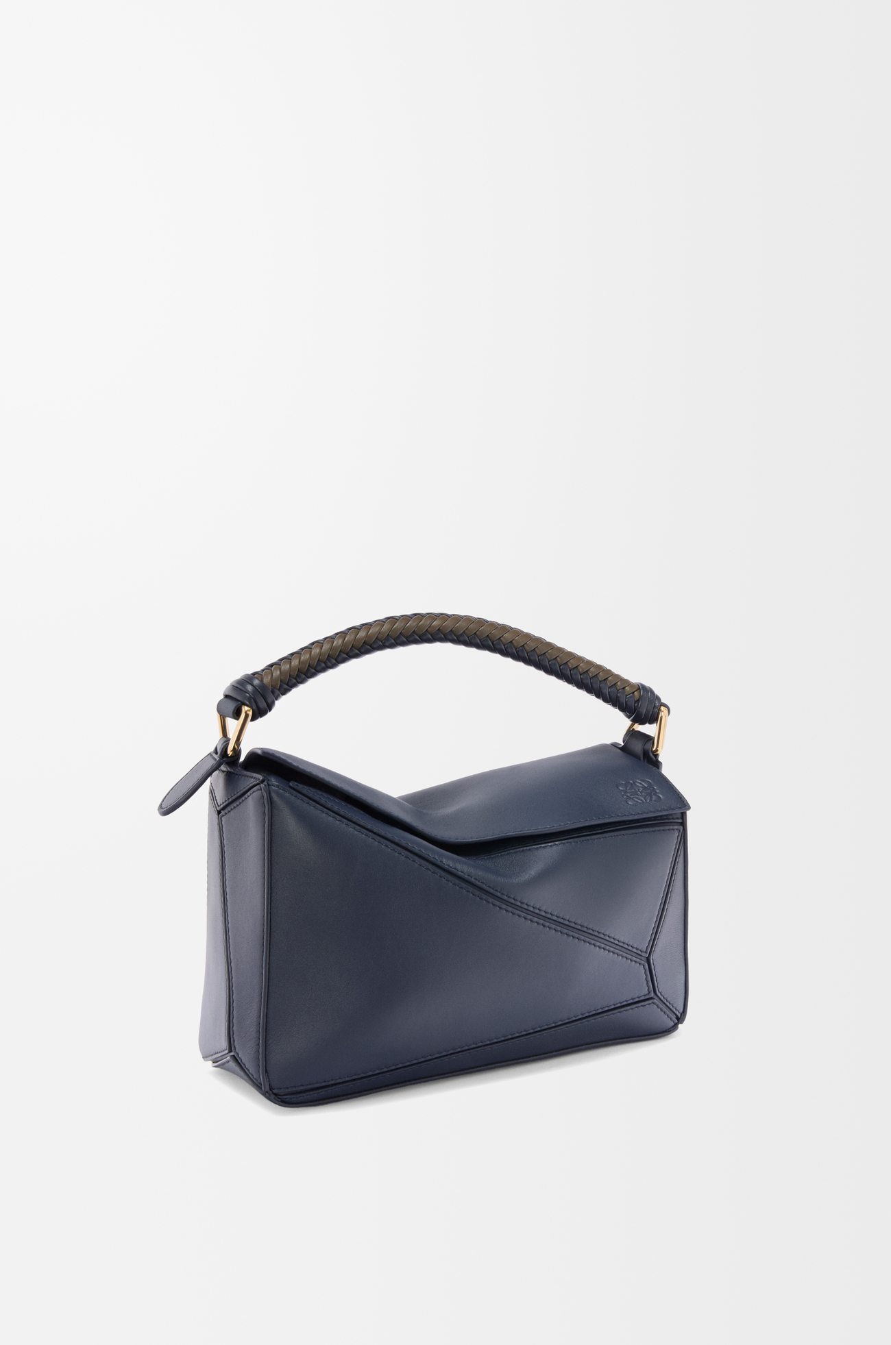 LOEWE 小号光滑牛皮革 Puzzle 手袋 深墨水色/深卡其色