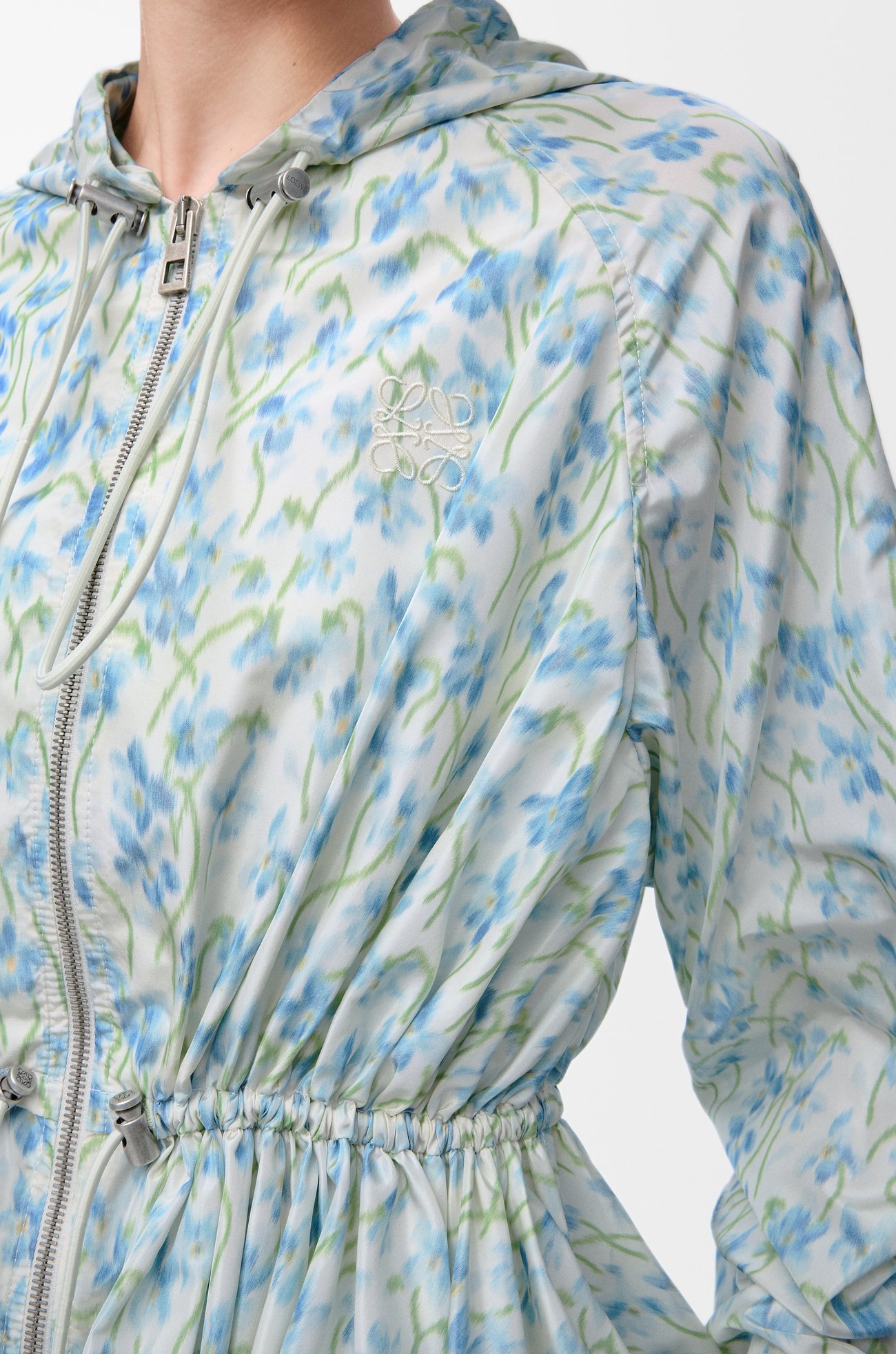 LOEWE Hhooded jacket in silk blend taffeta White/Blue