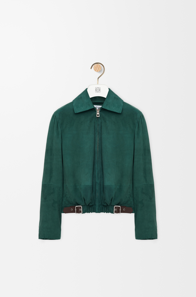 LOEWE Jacke mit Gürtel aus Ziegenveloursleder Grün