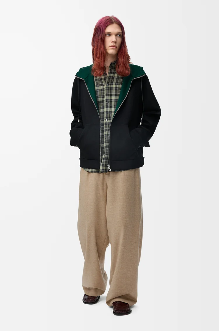 LOEWE Giacca con cappuccio in lana e cashmere Nero/Verde