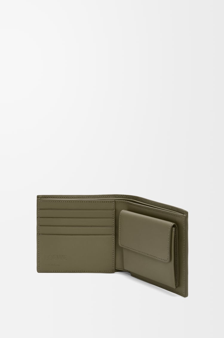 LOEWE 丝绸牛皮革双折硬币钱包 卡其绿色