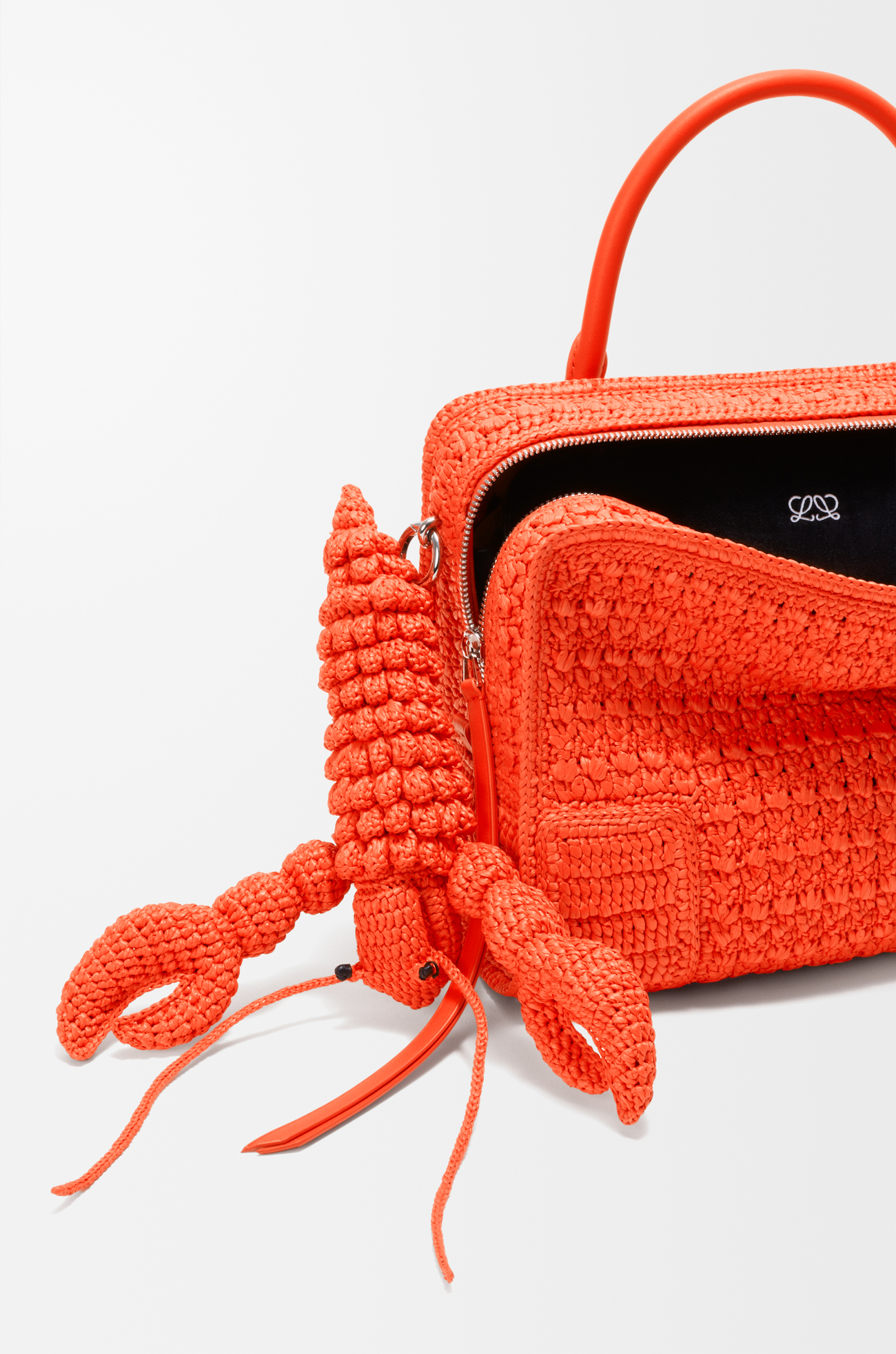 LOEWE Sac Amazona 180 Lazy Crab moyen en crochet de raphia Orange Vif