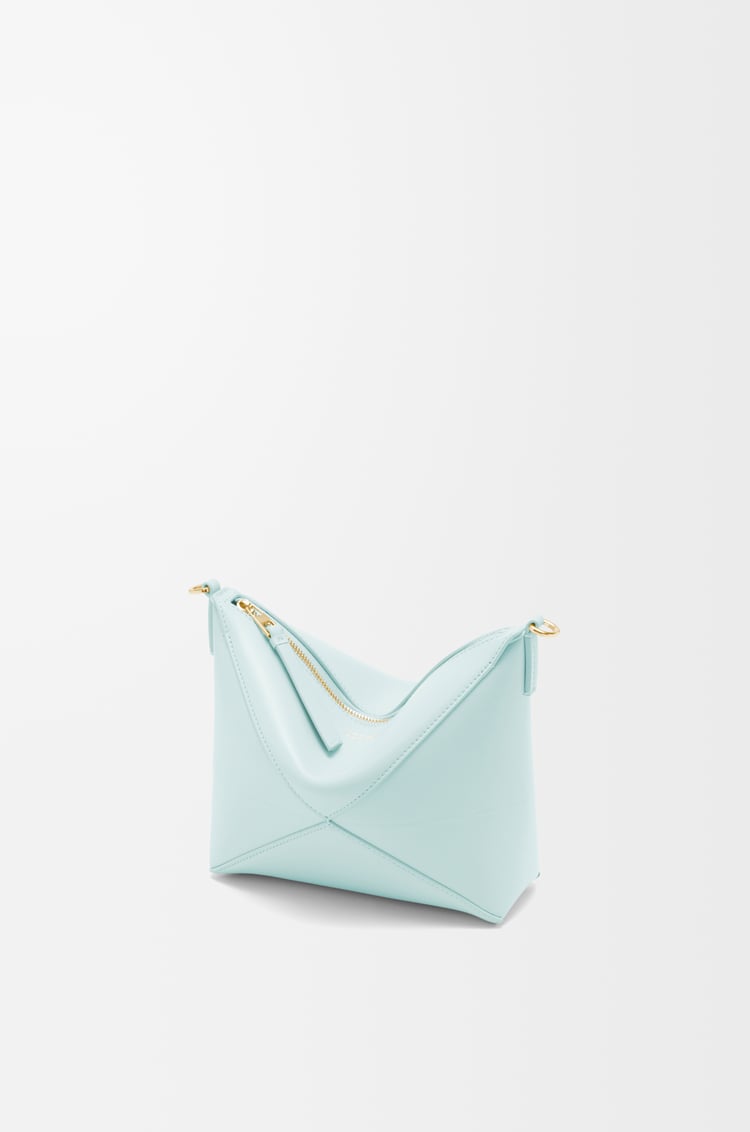 LOEWE Puzzle Fold pouch in shiny nappa calfskin Blue Iceberg