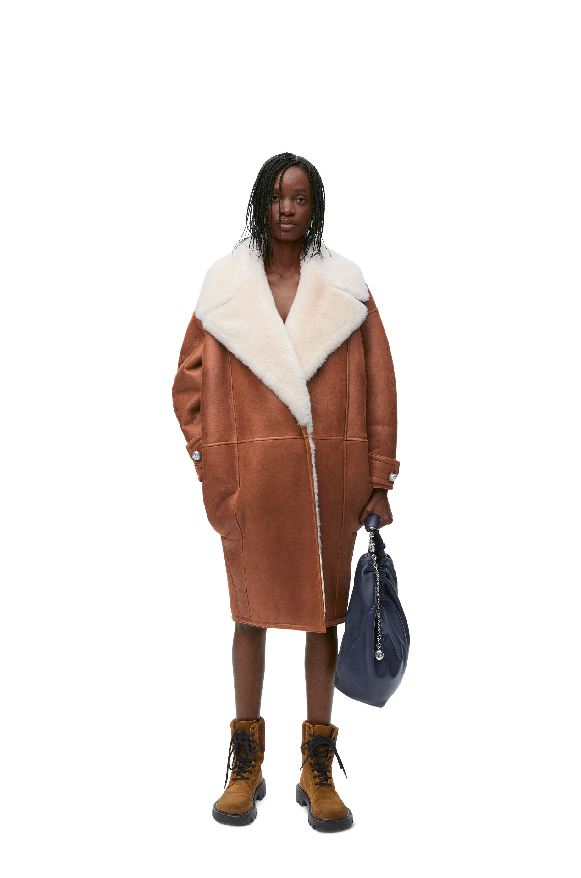 Abrigo Pebble en lana de oveja Blanco Marron LOEWE