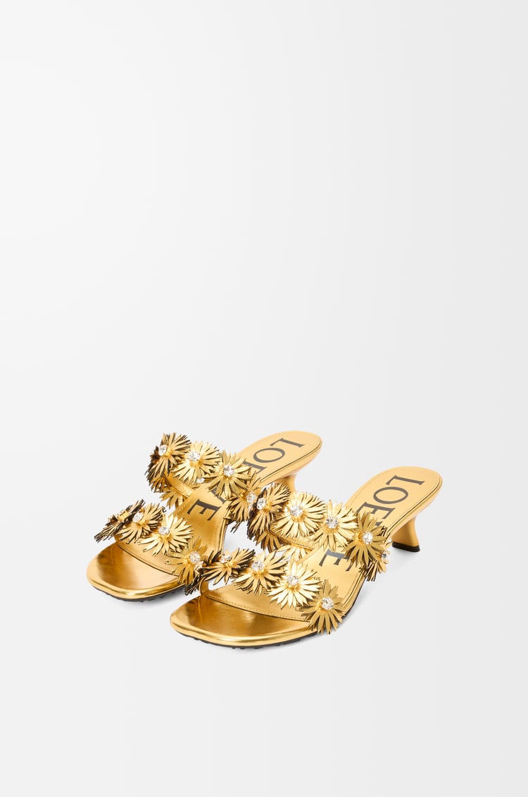 LOEWE Petal Flower sandal in calfskin and crystals Gold