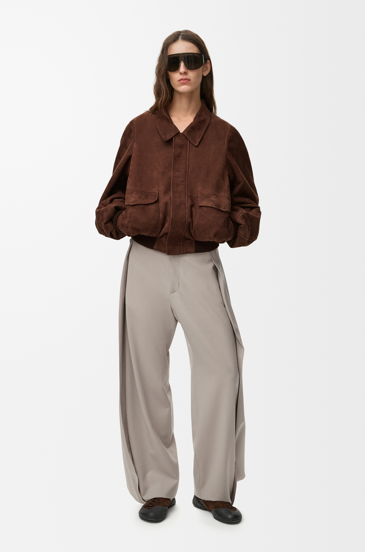 LOEWE 보머 재킷 - 스웨이드 고트스킨 다크 브라운