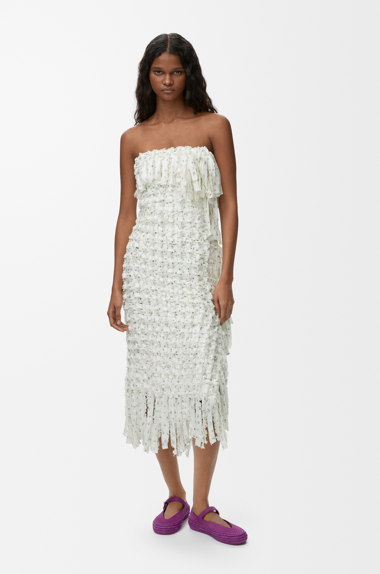 LOEWE 丝绸连衣裙 白色/粉红色