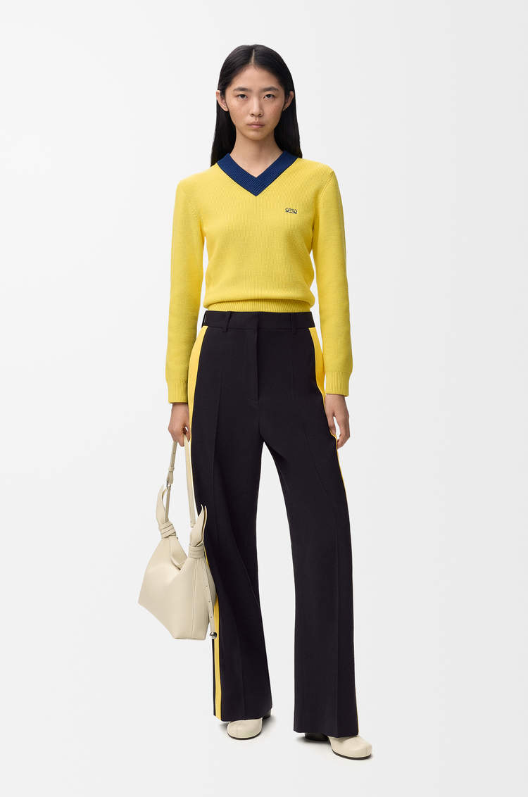 LOEWE Pantalón en mezcla de viscosa y lana Azul Marino/Amarillo