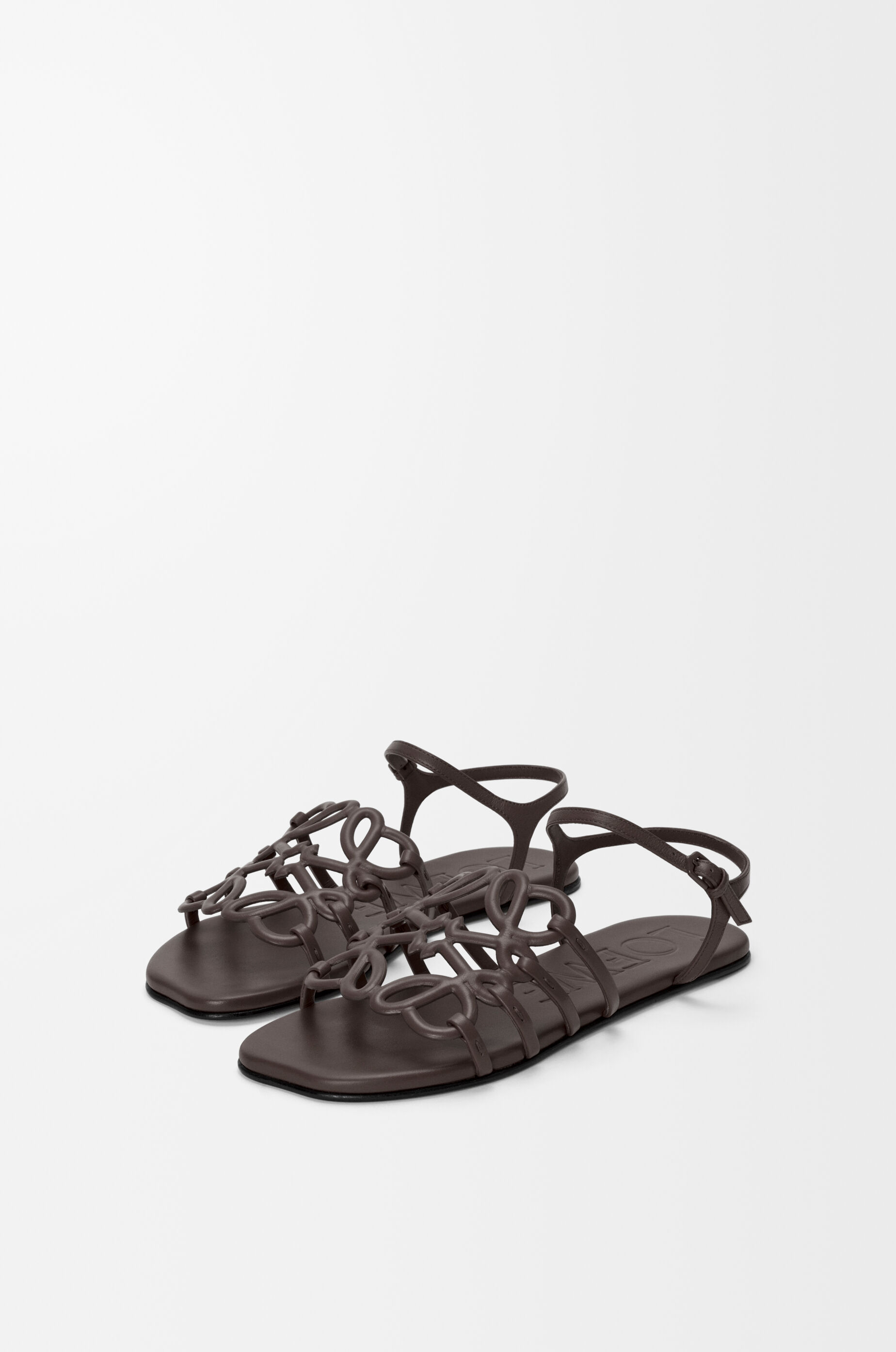 LOEWEのブラウンクロスストラップデザインサンダル ペタル アナグラム スライド（ラインストーンスエード） ブラウン