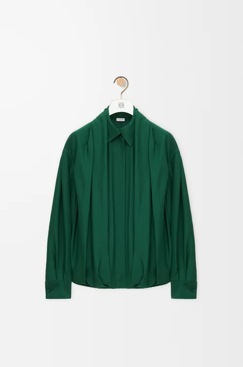 LOEWE Draped shirt in silk Dark Green