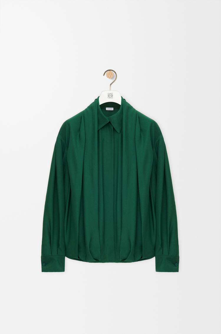 LOEWE Draped shirt in silk Dark Green