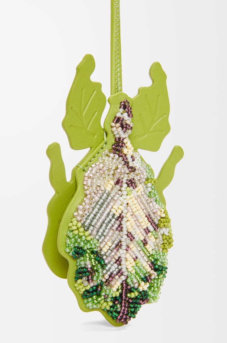 LOEWE Leaf insect keyfob charm in beaded leather Meadow Green
