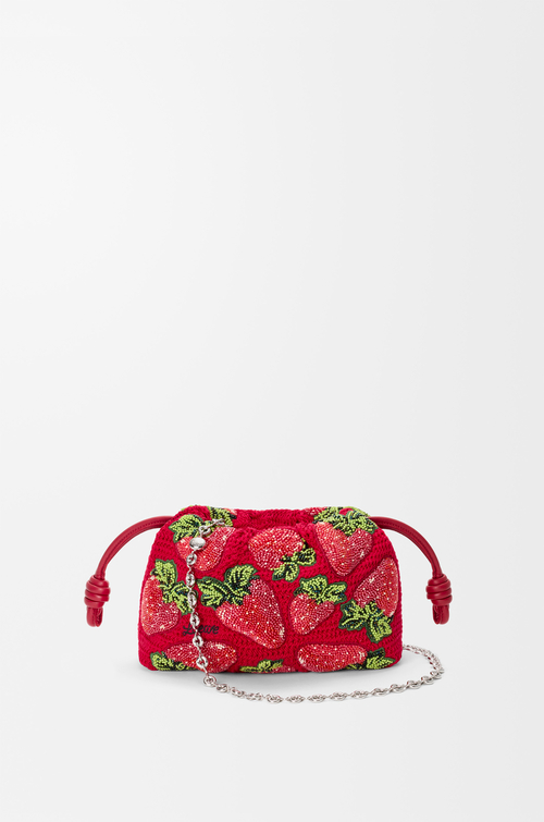 LOEWE Bolso Flamenco clutch mini en crochet con cuentas Rojo