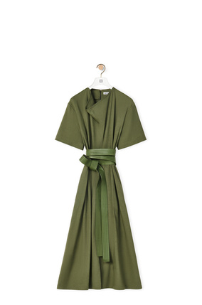 LOEWE Belted midi dress in linen and cotton Lichen