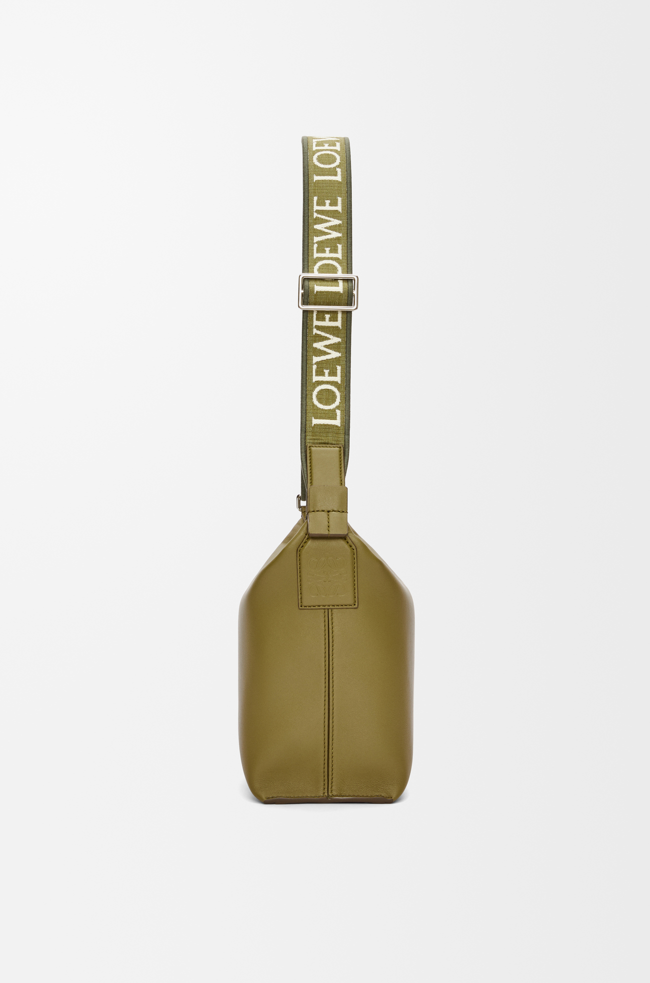 LOEWE 小号柔软光滑牛皮革和提花布 Cubi 斜挎包 橄榄绿 plp_rd