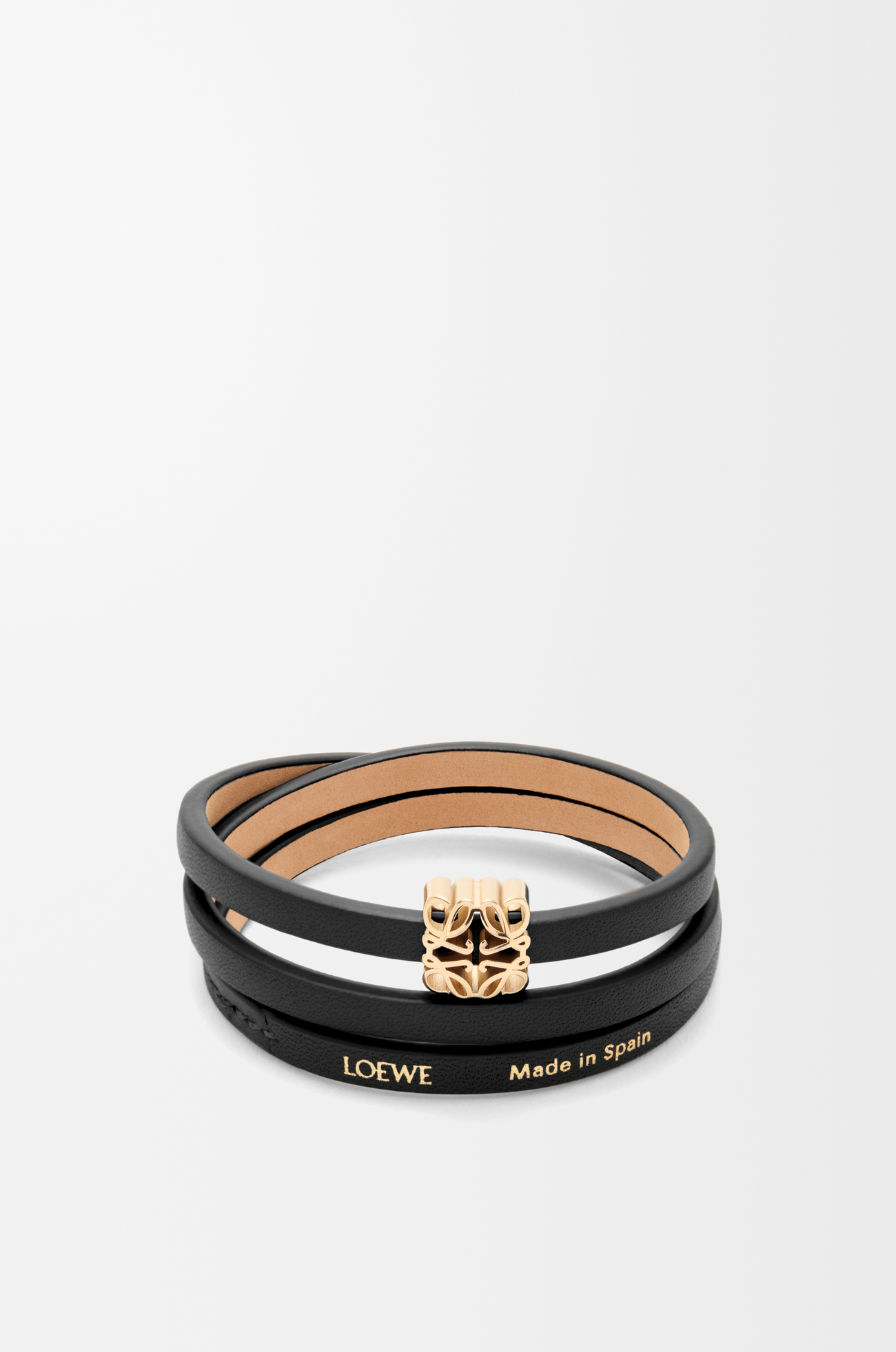 LOEWE Pulsera trenzada Anagram Bombé en piel de ternera Negro