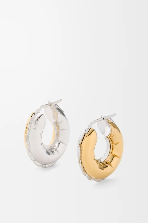 LOEWE Pendientes de aro con diseño inflado Plateado/Dorado