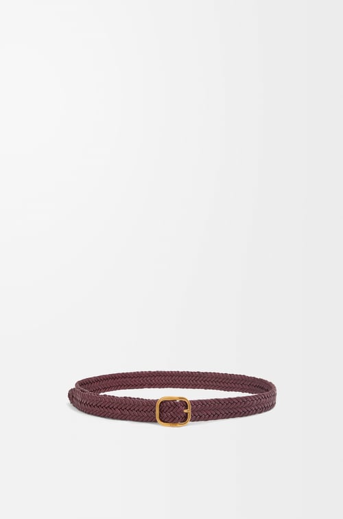 LOEWE Rounded soft woven belt in calfskin Burgundy/Gold