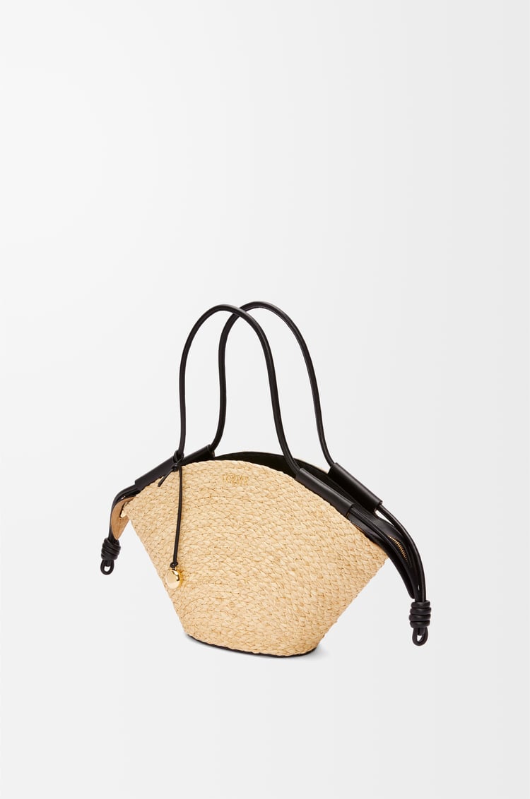 LOEWE Small Paseo basket in raffia and nappa calfskin Natural/Black