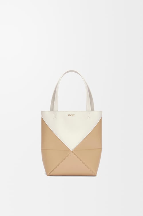 LOEWE Mini Puzzle Fold Tote in shiny calfskin Soft White/Paper Craft