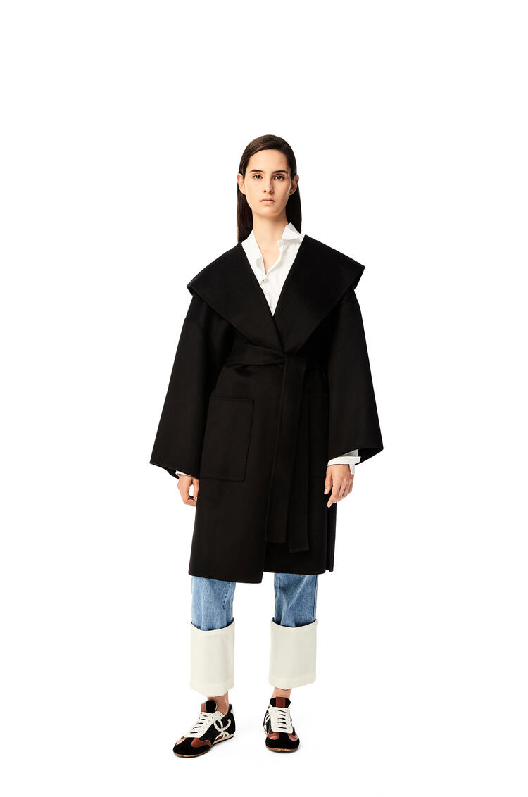 LOEWE Abrigo en lana y cashmere con capucha Negro pdp_rd