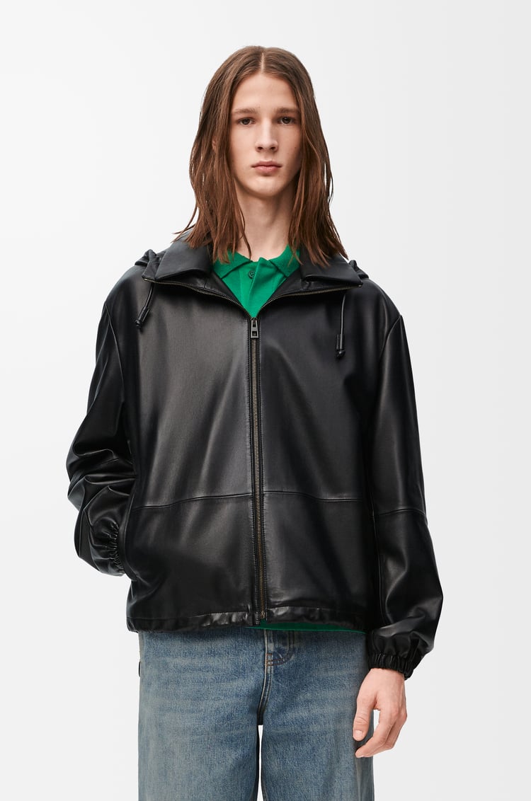 LOEWE Chaqueta con capucha en piel napa de cordero Negro