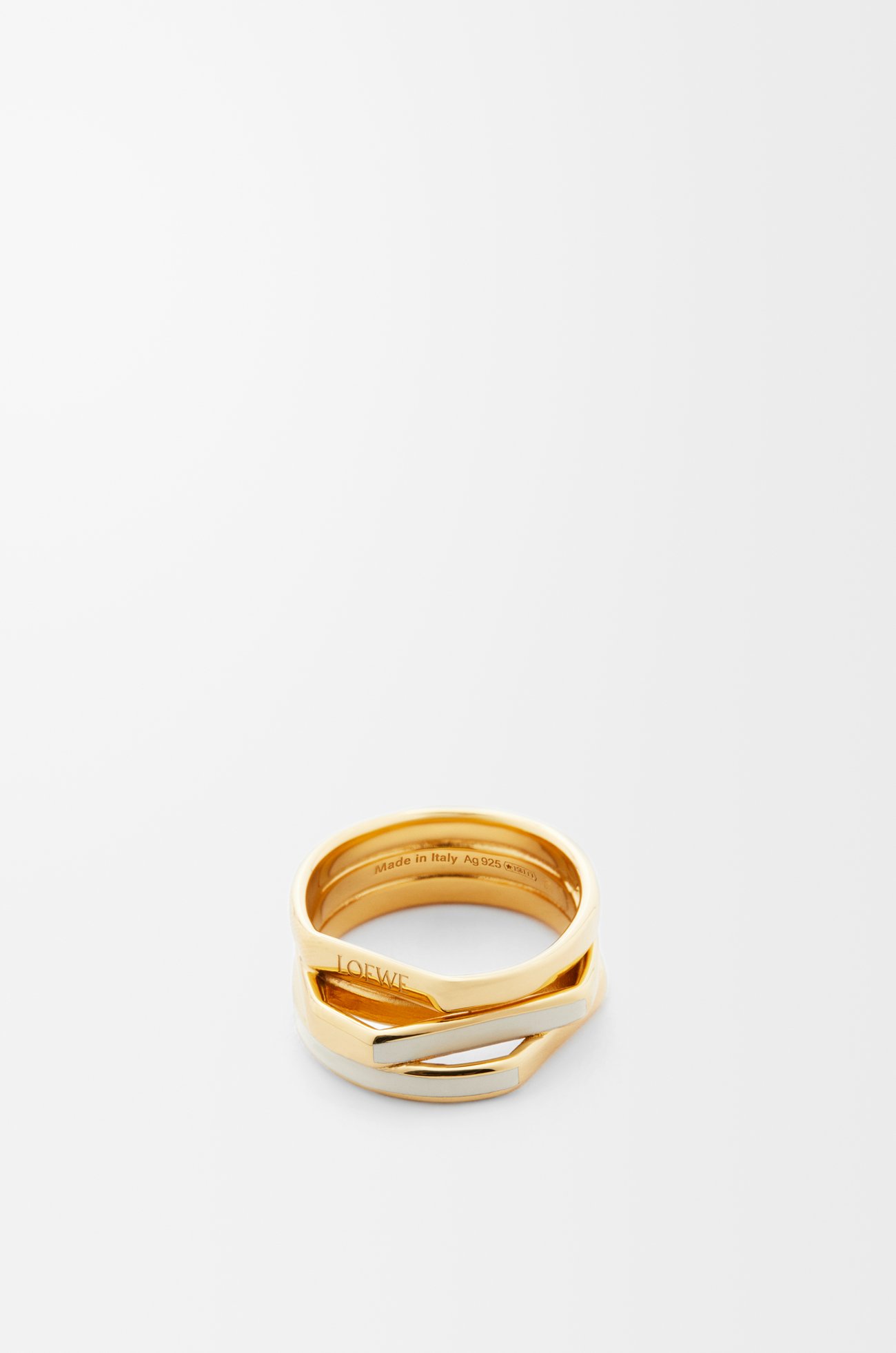 LOEWE Stacked ring in sterling silver and enamel Gold/Ivory