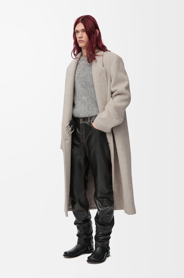 LOEWE Double-breasted coat in lama and wool Light Beige/Taupe